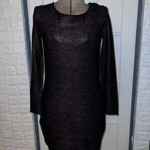 Comptoir Des Cotonniers Black Metallic Knit Sheath Dress